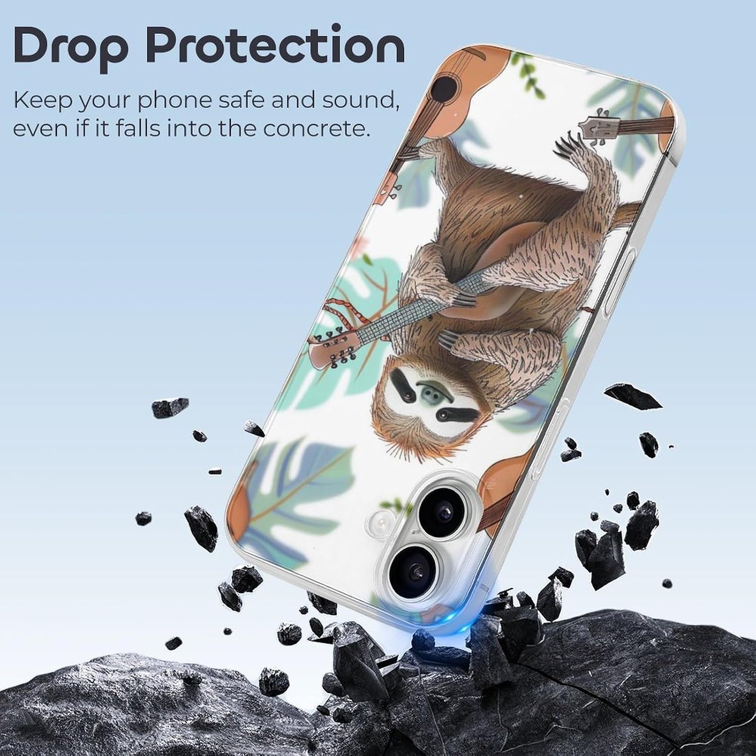 Clear Phone Case for iPhone 16 Plus Case, Funny Cute Animal Sloth Music Prints Shockproof TPU Cell Cover with Wireless Charging, Anti-Yellowing, Transparent image 4