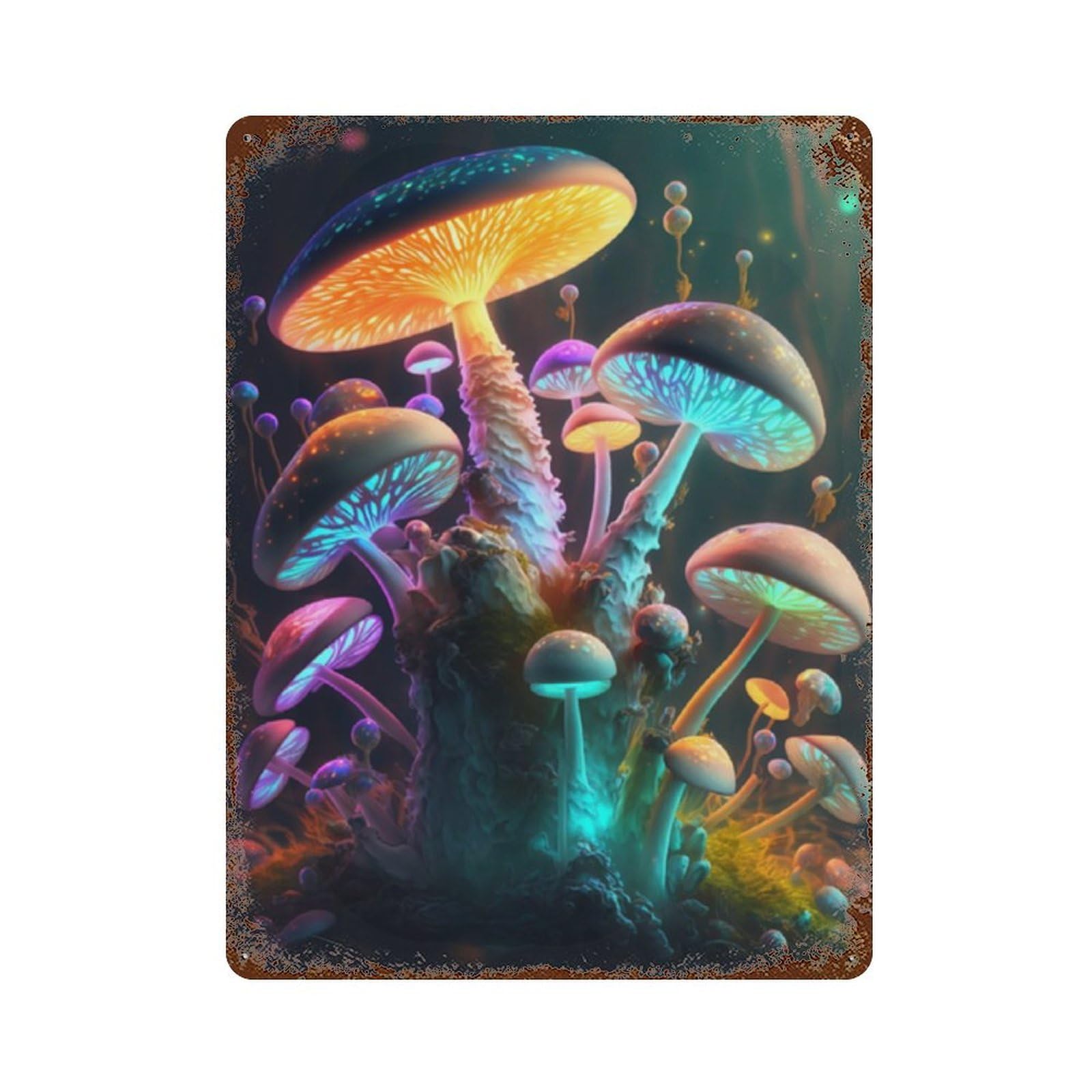 Glowing Forest Mushrooms Decorative Tin Sign 15.7"x11.8", Vintage Wall Decor for Garage, Pub Or Kitchen