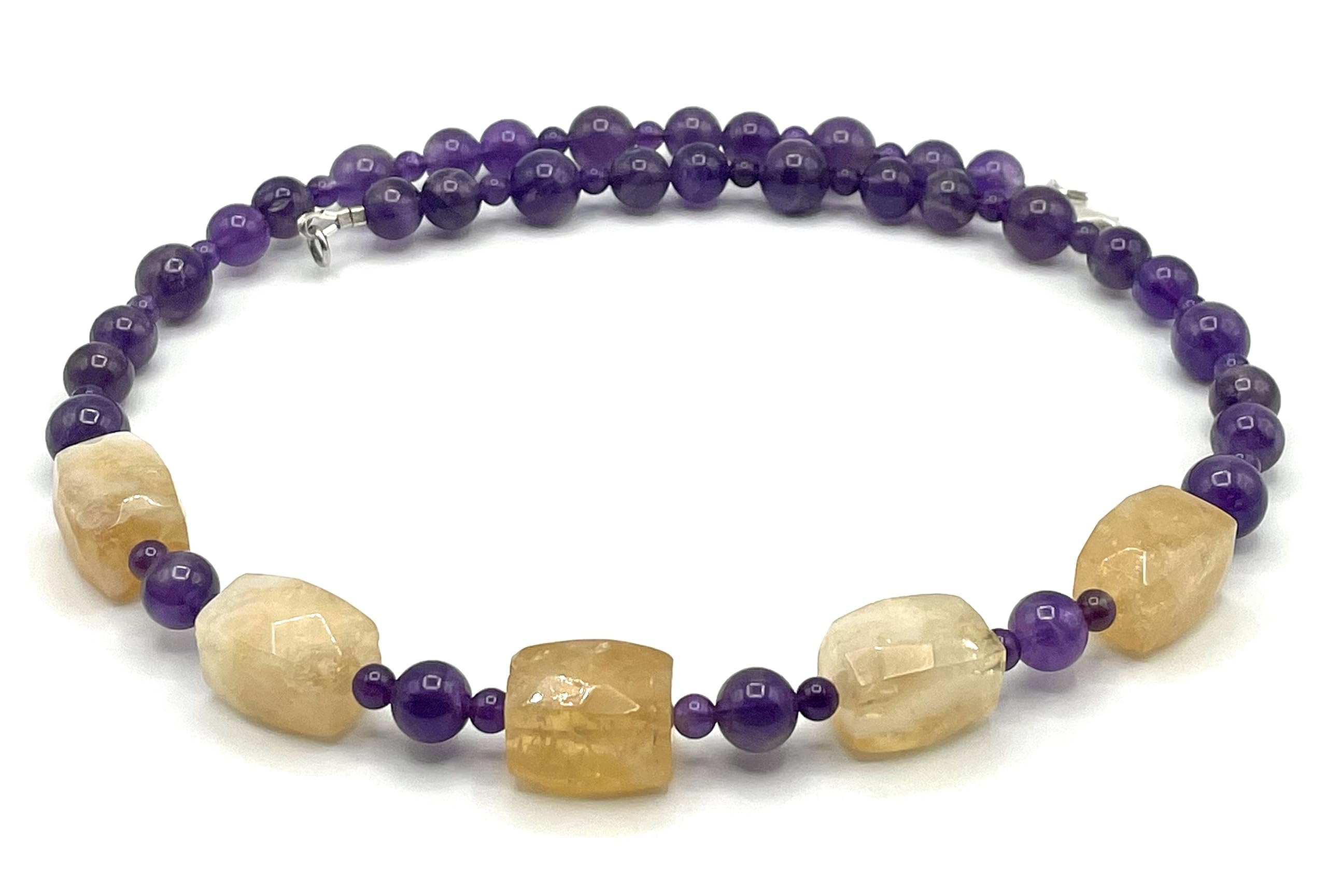 Collar de Citrino Amarillo y Amatista Viola, Plata 925, Joyas Artesanales de Piedras Naturales, Hecho a Mano en Italia