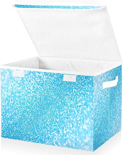 Miniatura 2 de GAIGEO Contenedores de almacenamiento de tela con purpurina azul turquesa con tapa, organizador de almacenamiento, cajas de almacenamiento para