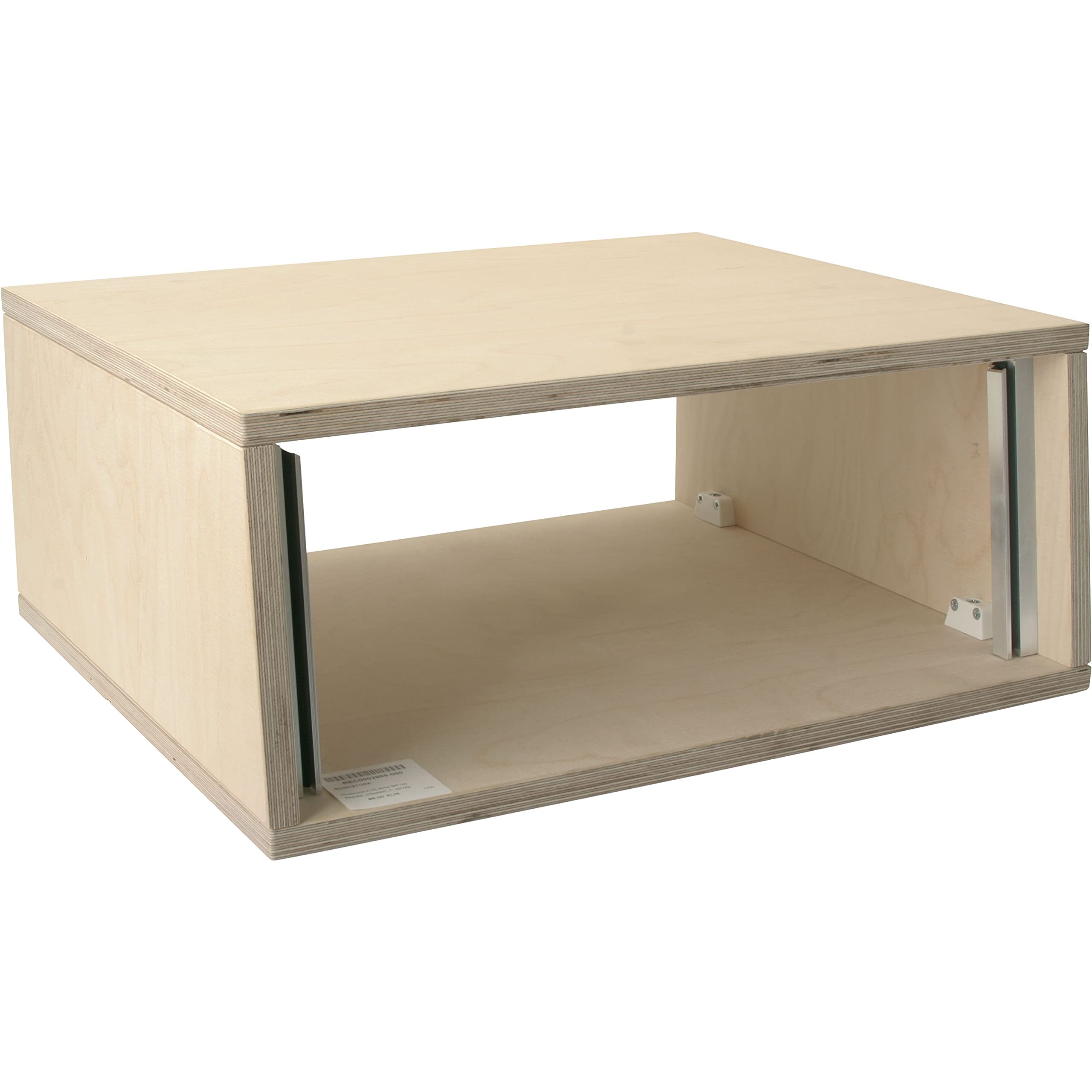 Höhenverstellbares Studiorack 4 HE, 18mm Multiplex, naturbraun, 7° Neigung, inkl. Rackschrauben, Bausatz, abnehmbare Gummifüße, 530mm Breite, 450mm Tiefe, ideal für Studio-Equipment