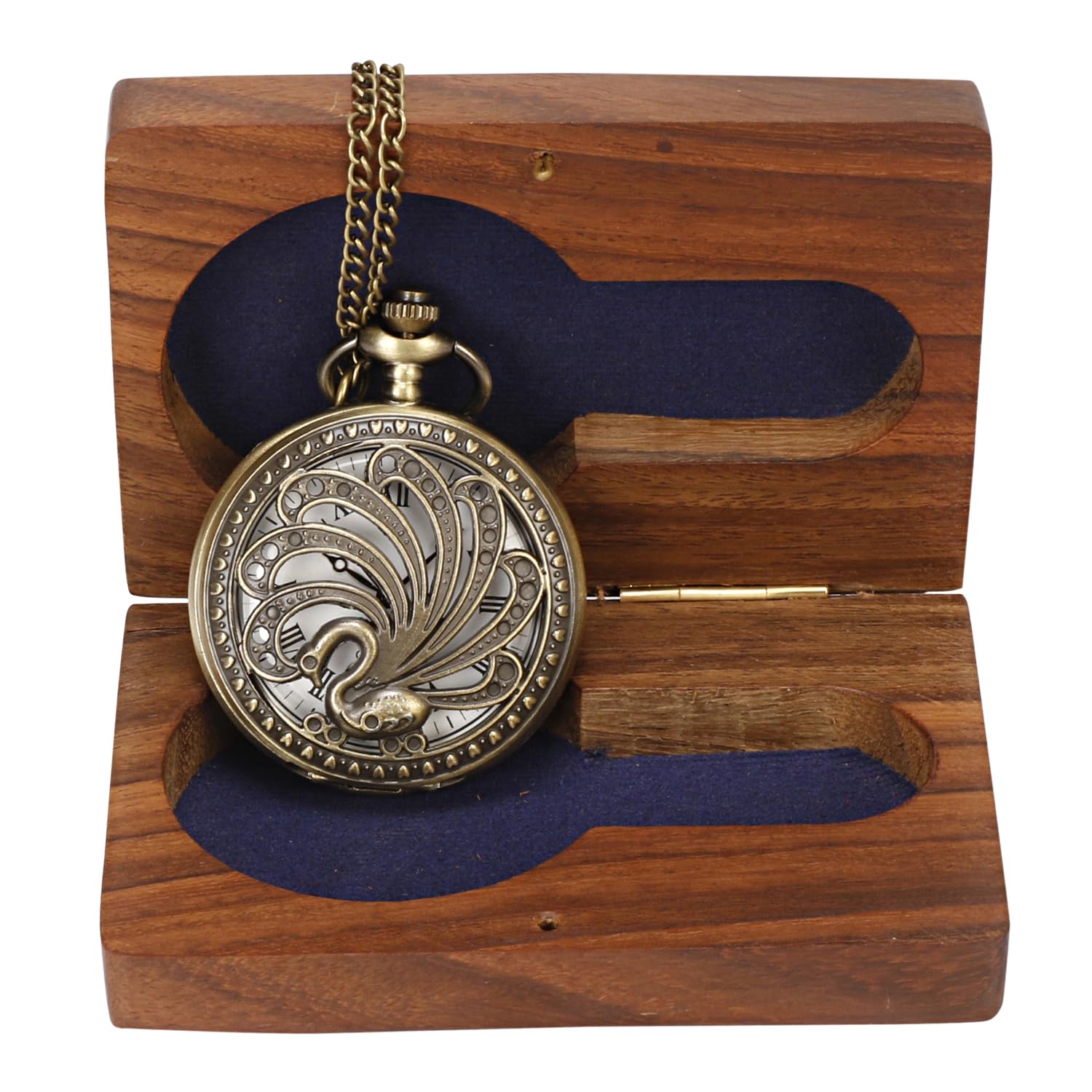 ARTVARKO Desiner Peacock Bronze Antique Pocket Watch with Roman Number Dial with Wooden Box for Men and Women Gift (B0CVMTJS77) Amazon Price History, Amazon Price Tracker