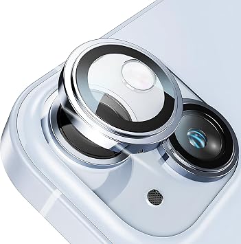 Minesk iPhone 15-15 Plus ile Uyumlu Safir Kamera Lens Koruyucu Kolay Kurulum Kitli  izilmez Safir Cam ve Titanyum Ala m  er eve Mavi, Safir Cam