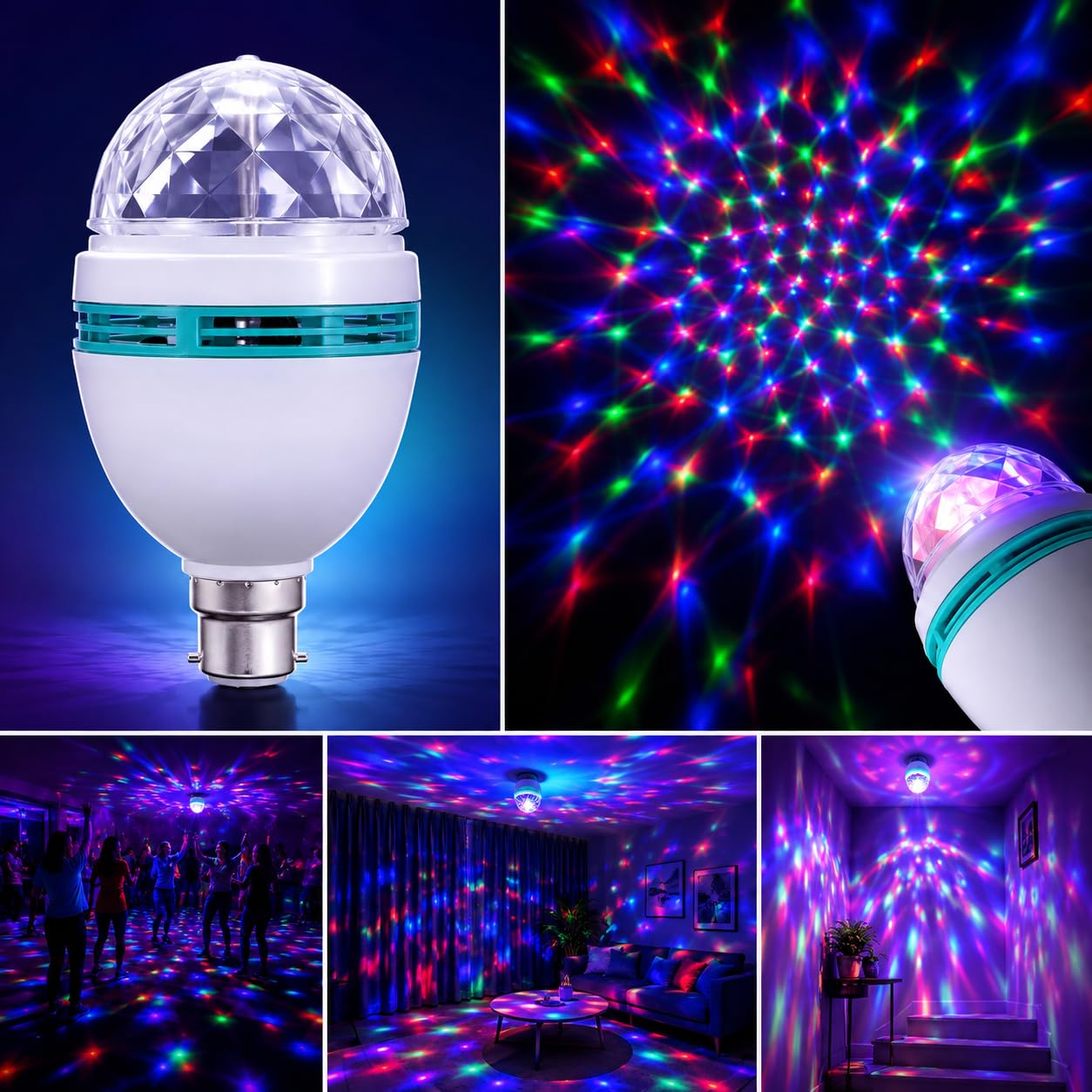 HIZO B22D Crystal Magic Disco LED Rotating Bulb Light, 360 Degree, 3 Watts, for Party and Home Décor-image-33