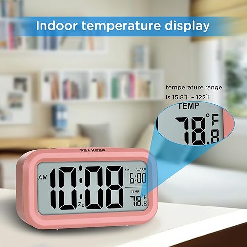 Miniatura 19 de Peakeep - Reloj despertador con luz nocturna inteligente, funciona con pilas, con temperatura interior, reloj digital de escritorio para dormitorios