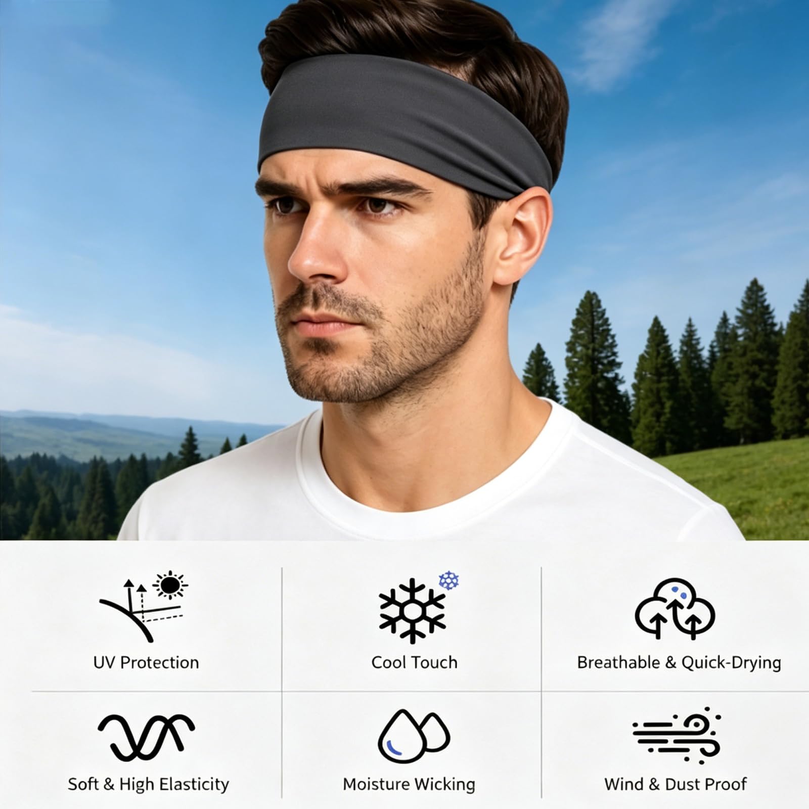 Ice Silk - Diadema deportiva que absorbe el sudor, secado rápido, alta elasticidad, talla única, 51 cm x 9 cm, para correr, ciclismo, gimnasio