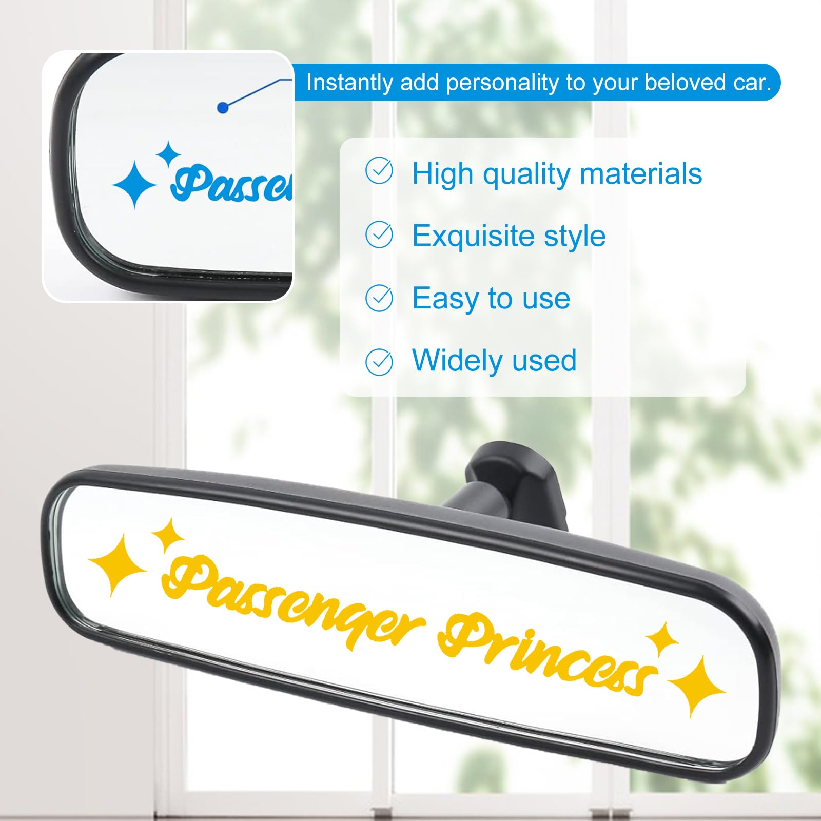 5 Adesivi Passenger Princess Per Auto - 10cm, PET Riflettente - Decorazione Divertente Per Specchietti - Foto 7