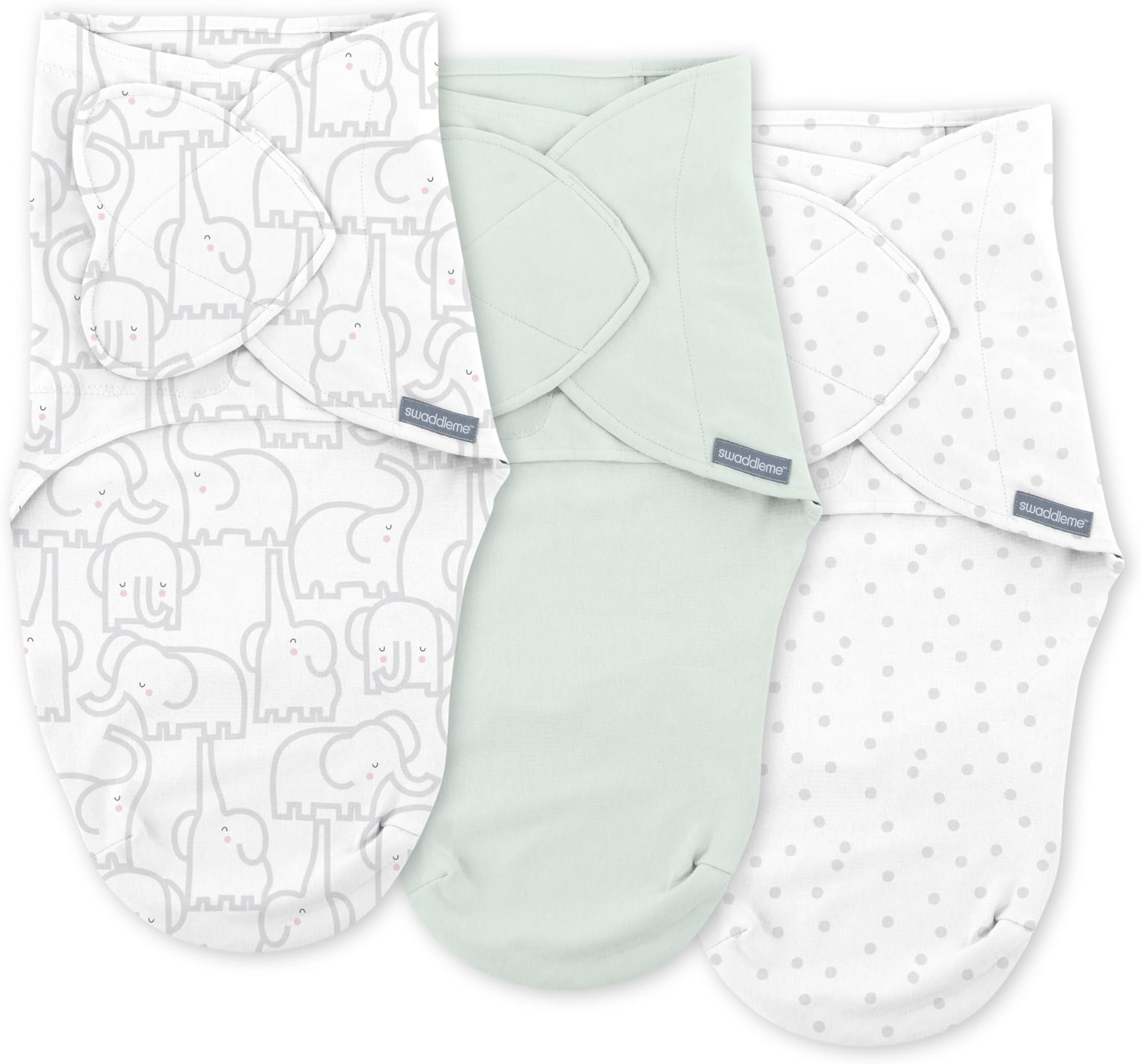 by Ingenuity Monogram Collection Baby Swaddle, 100% Cotton, Improves Sleep & Calms Startle Reflex, 0-3 Months, Pocket Fold Design for Easy Changes, 1.0 TOG, 3-Pack - Elephant Dance