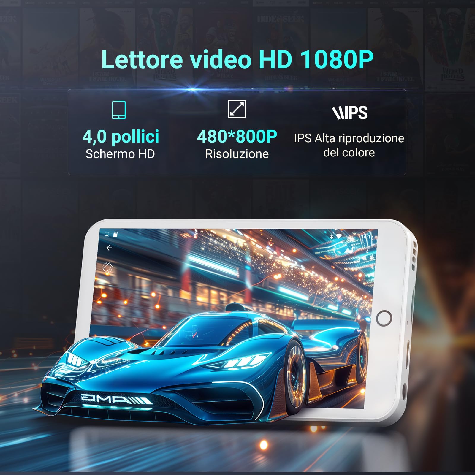 Lettore MP3 con Bluetooth e WiFi, Lettore MP3/MP4 Android 13 con Schermo Touch da 4" e Altoparlante, 3GB RAM e 32GB ROM, Lettore Musicale Spotify con Audible e Play Store