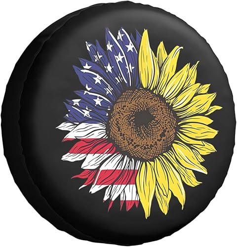 Miniatura 2 de Bandera Americana de Estados Unidos, cubierta de neumático de repuesto con diseño de girasol, protector de rueda a prueba de polvo, para remolque,