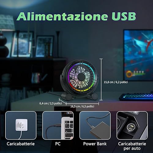 Miniatura 5 de USB RGB Desk Fan - 3 Speeds Quiet Portable Table Fan, 8 Color LED Lights, 360° Rotation, Small Fan for Home Office Desktop Bedroom