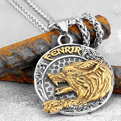 Vista 4 de PBTMCD Collar con colgante de acero de titanio con símbolos vikingos, regalos vikingos vintage únicos para hombres, mitología nórdica, amuleto