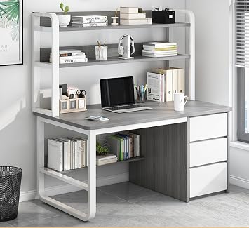 WGM Desk, Computer Desk, Study Desk, Work with Drawers, 2 Shelves, Study Desk, Table, Office Desk, Bedroom, Studio, Dorm, Apartment 47.2 x 19.7 inches 120 x 50 cm, Gray