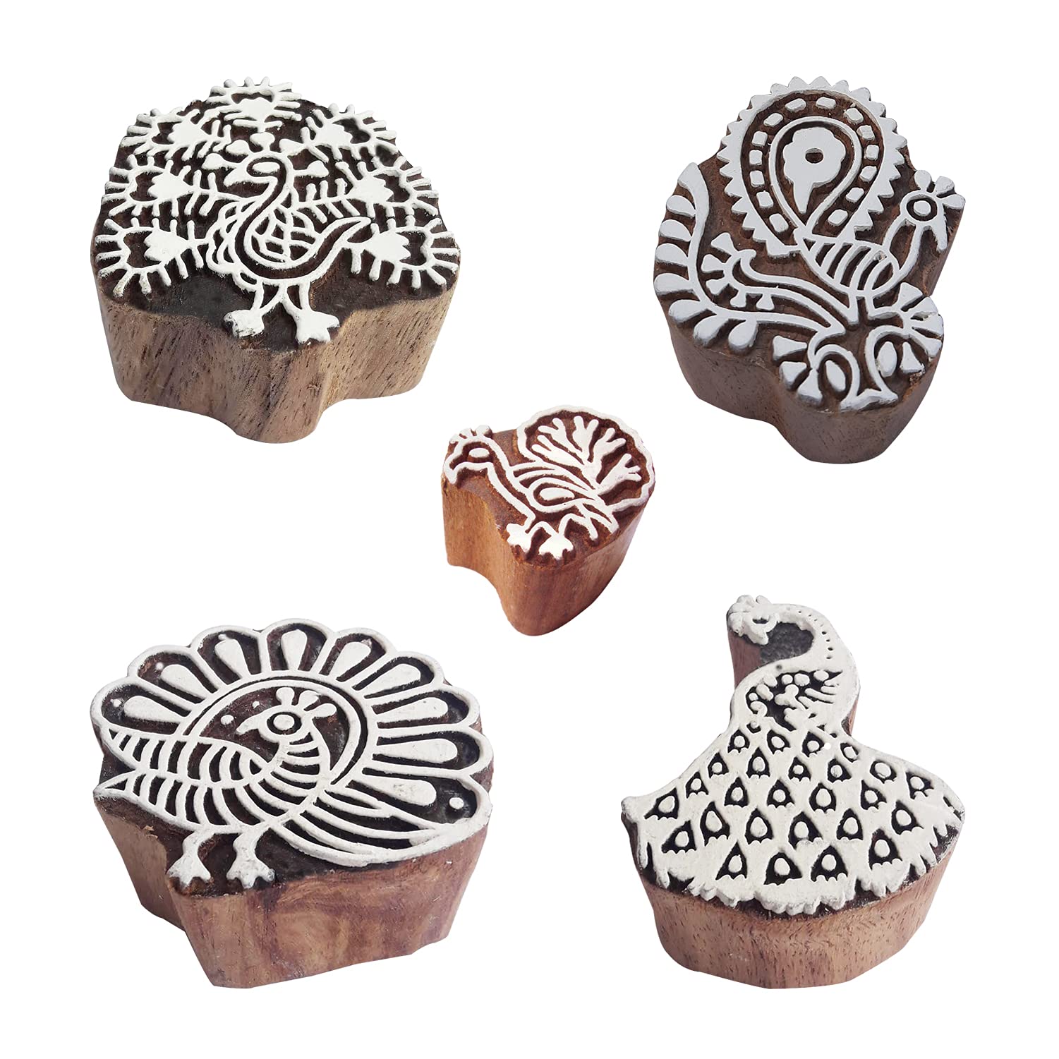 Royal Kraft Animal Wooden Printing Stamps (Set of 5) - DIY Henna Fabric Textile Paper Clay Pottery Blocks Htag2215