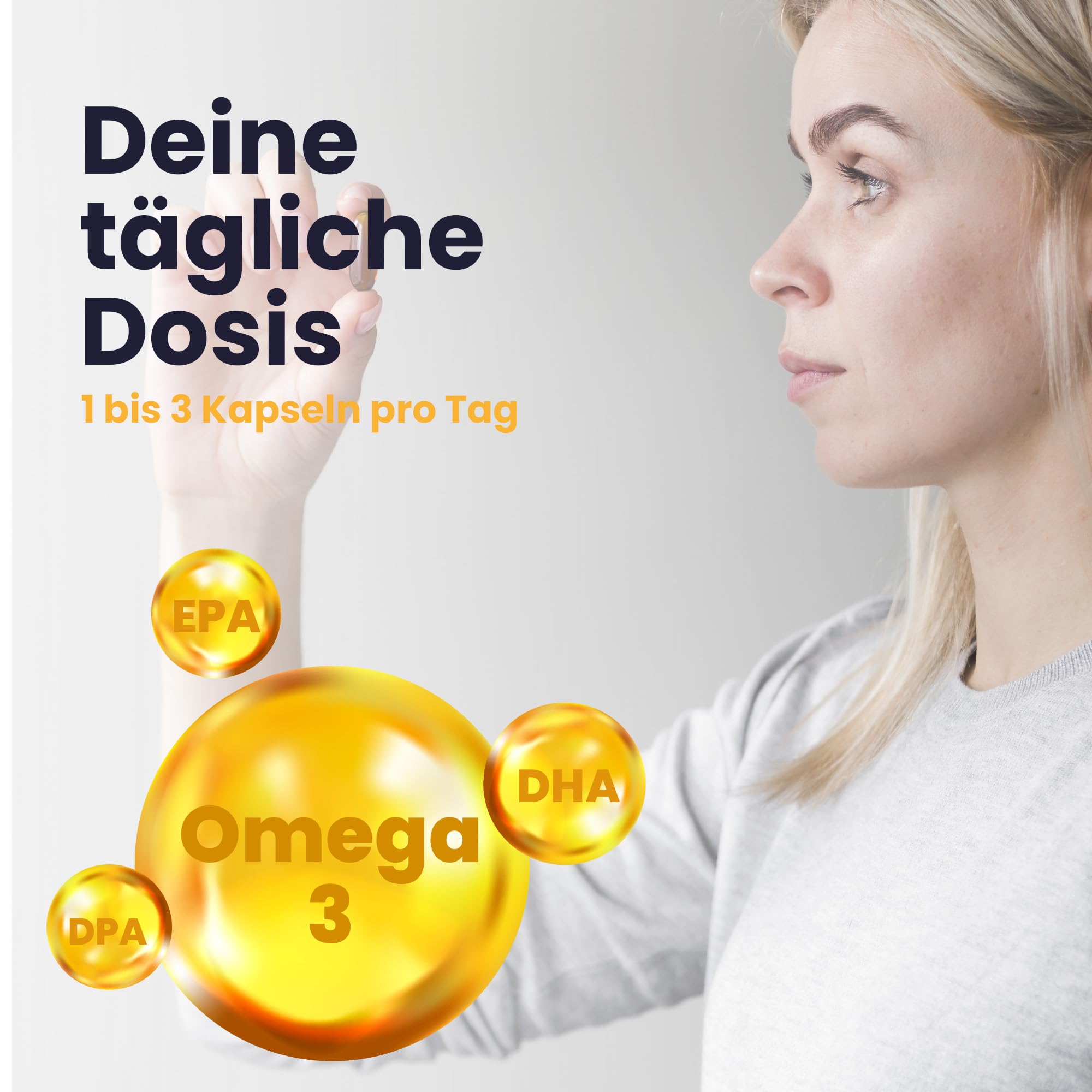 Omega 3 DHA 1500 mit EPA und DPA + Magnesium, Zink und Kupfer - Hohe Konzentration - Unterstützt Augengewebe, Netzhaut sowie Herz- und Gehirngesundheit - Glutenfrei - GMO-frei - 60 Kapseln