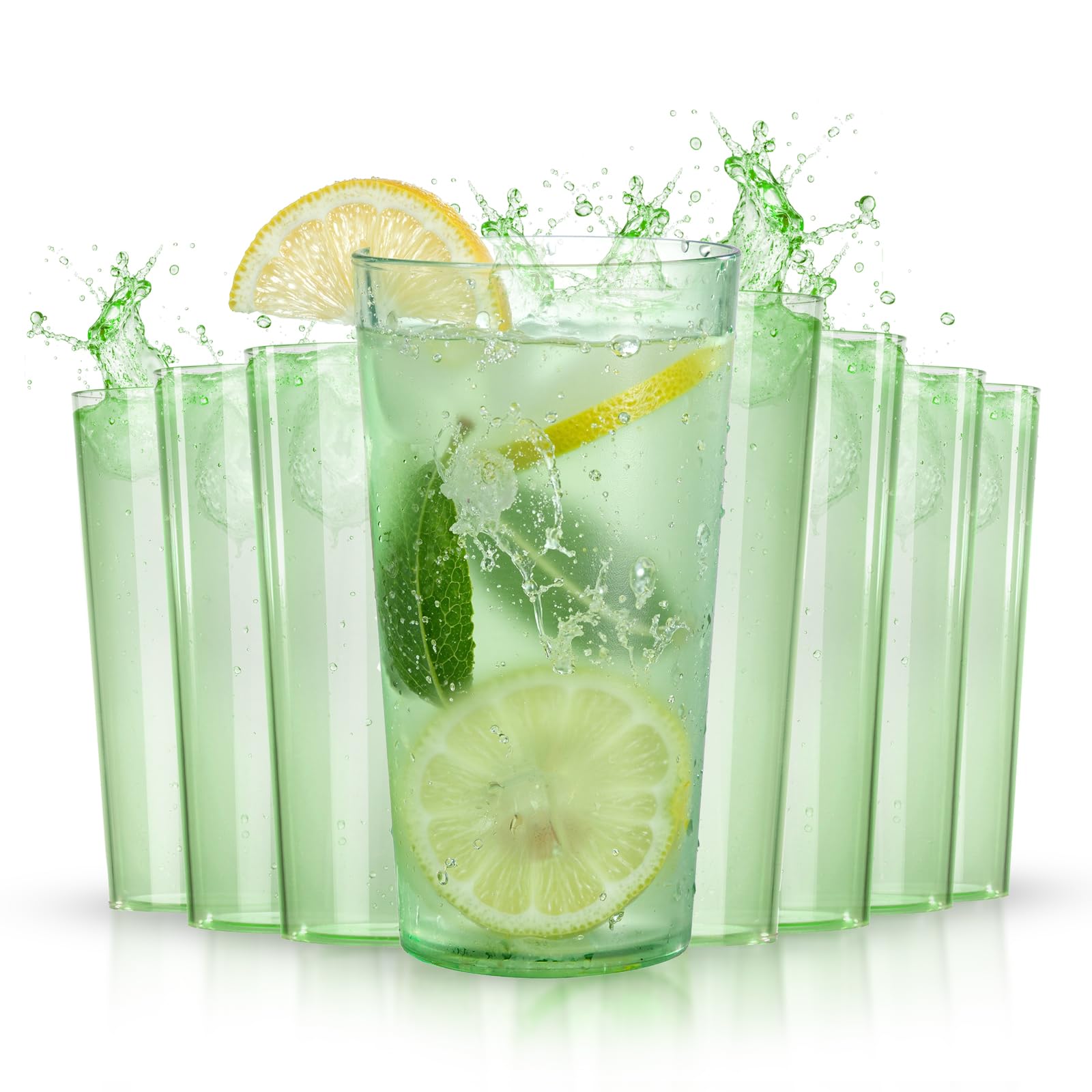 Liacere Plastic Drinking Glasses (Set of 12) 18oz Highball Green Reusable Plastic Glasses Colors?Kitchen Water Glasses Cup, Bar Tumbler Glassware Set for Beer, Juice, Cocktail, Whiskey, Milk
