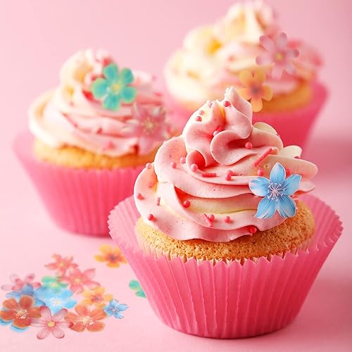 Miniatura 4 de Zonon 314 piezas de flores para cupcakes, decoración de fiesta de cumpleaños de flores de hibisco, flores silvestres, cupcakes de bebé en flor,