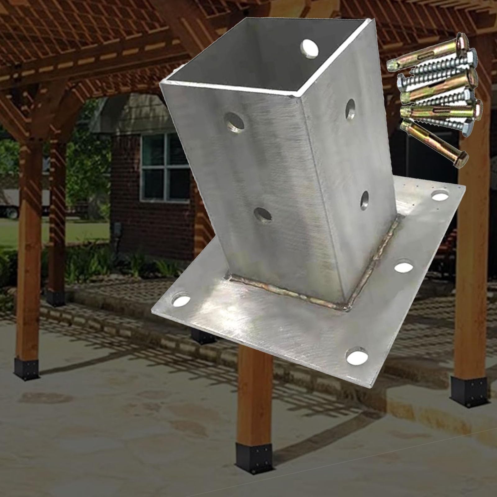 aufschraubhülse Edelstahl-Pfostenhalter, Anker Für Betonpfostensockel Für Verkehrssignale/Überwachungsmastsockel, Hochleistungsstahl-Pergola(Dia x H 9 x 8cm)