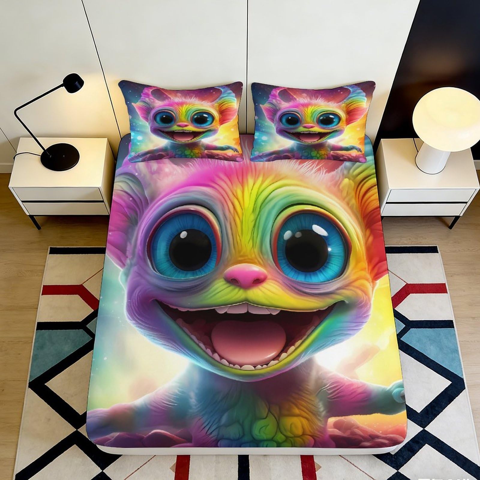Jqzkxnhpbr Style-9 3D Printed Rainbow Cute Cat Fitted Sheet Microfiber Colourful Cartoon Bed Cover For Bedroom Guest Room Mattress Decor 90X200x25cm