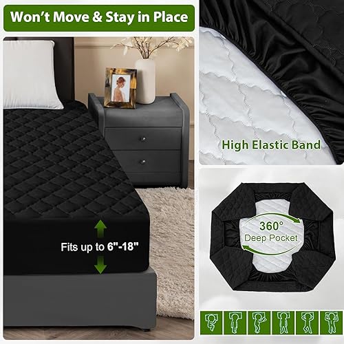 Miniatura 4 de Protector de colchón impermeable, tamaño individual, acolchado, funda de colchón transpirable, protector de colchón de relleno suave de alta calidad