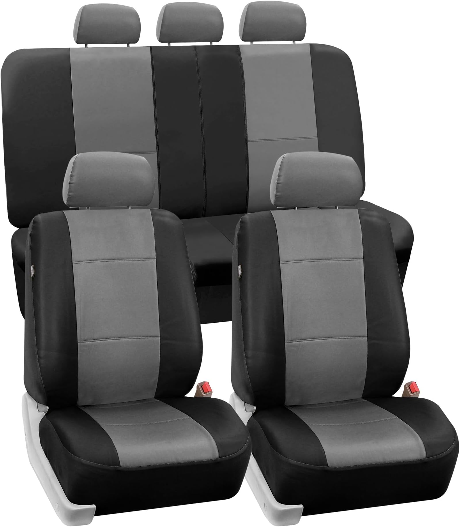 FH Group Pu002Grayblack115 Universal Fit Full Set Faux Leather Gray Black Automotive Seat Covers Fits Most Cars, Suvs, And Trucks (Airbag Compatible And Split Bench Cover)