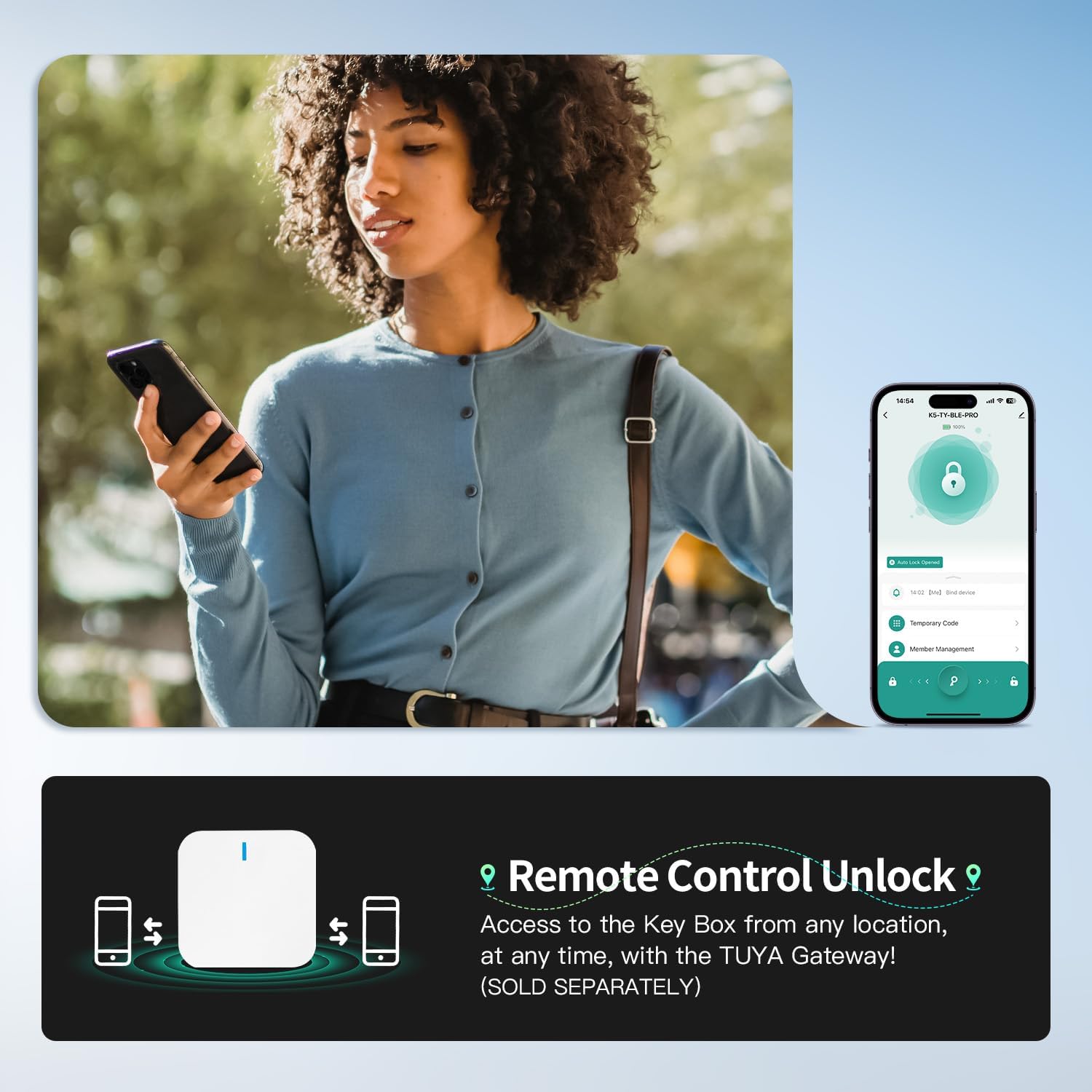 Outdoor Smart Key Lock Box with Shackle & Wall Mount – Bluetooth, Fingerprint, Passcode & App Control, IP65 Waterproof Key Safe for Airbnb, Home, Realtors | Tuya App Version