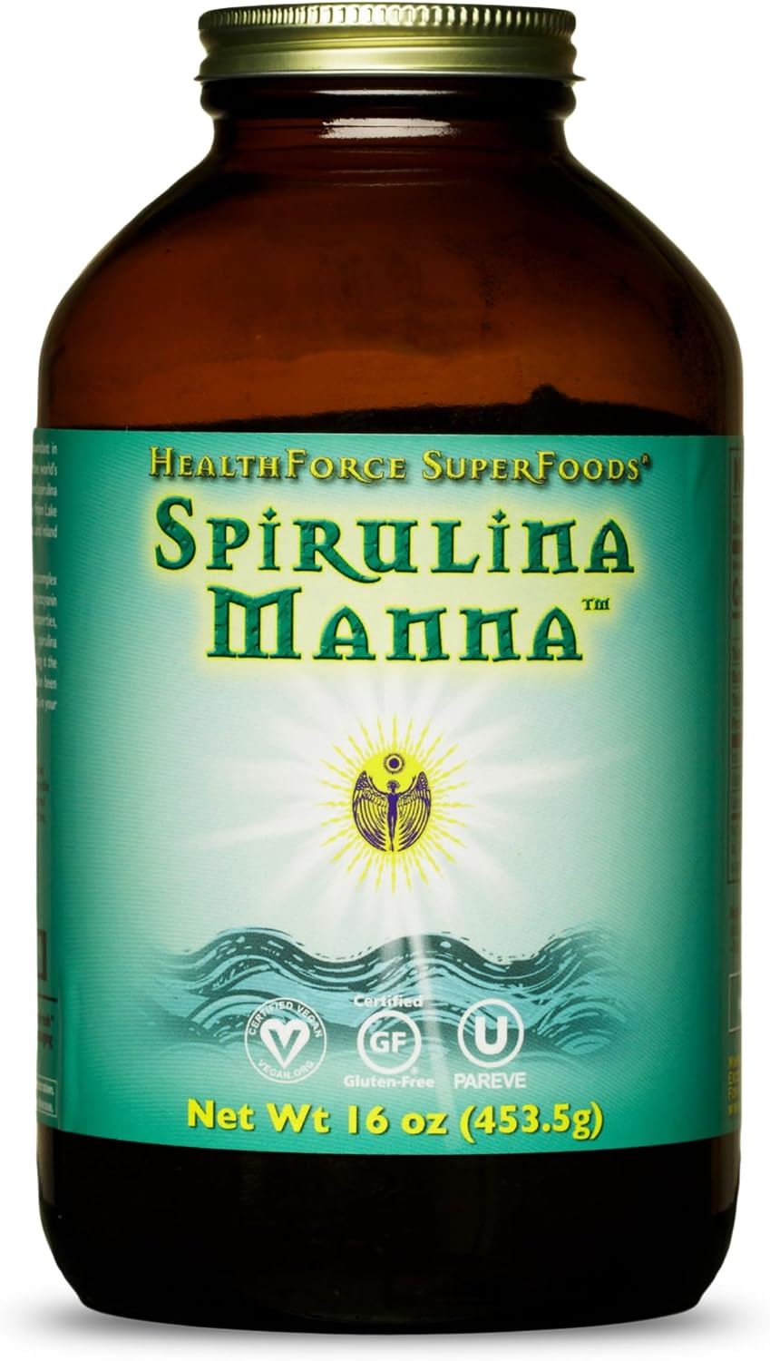 HealthForce SuperFoods Spirulina Manna, All-Natural Nutrient-Rich Superfood, Vitamins, Minerals, Amino Acids, Organic, Vegan, Gluten-Free, Non-GMO, 16 Ounces Powder