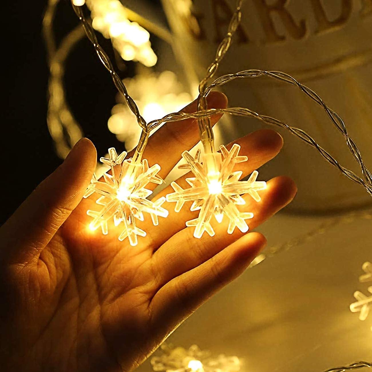 Cadena de luces de copo de nieve, 6 m, 40 piezas, cadena de luces LED de Navidad, dos patrones, fuente de alimentación de batería USB monocromática, fiesta de cumpleaños de boda de Navidad (USB)