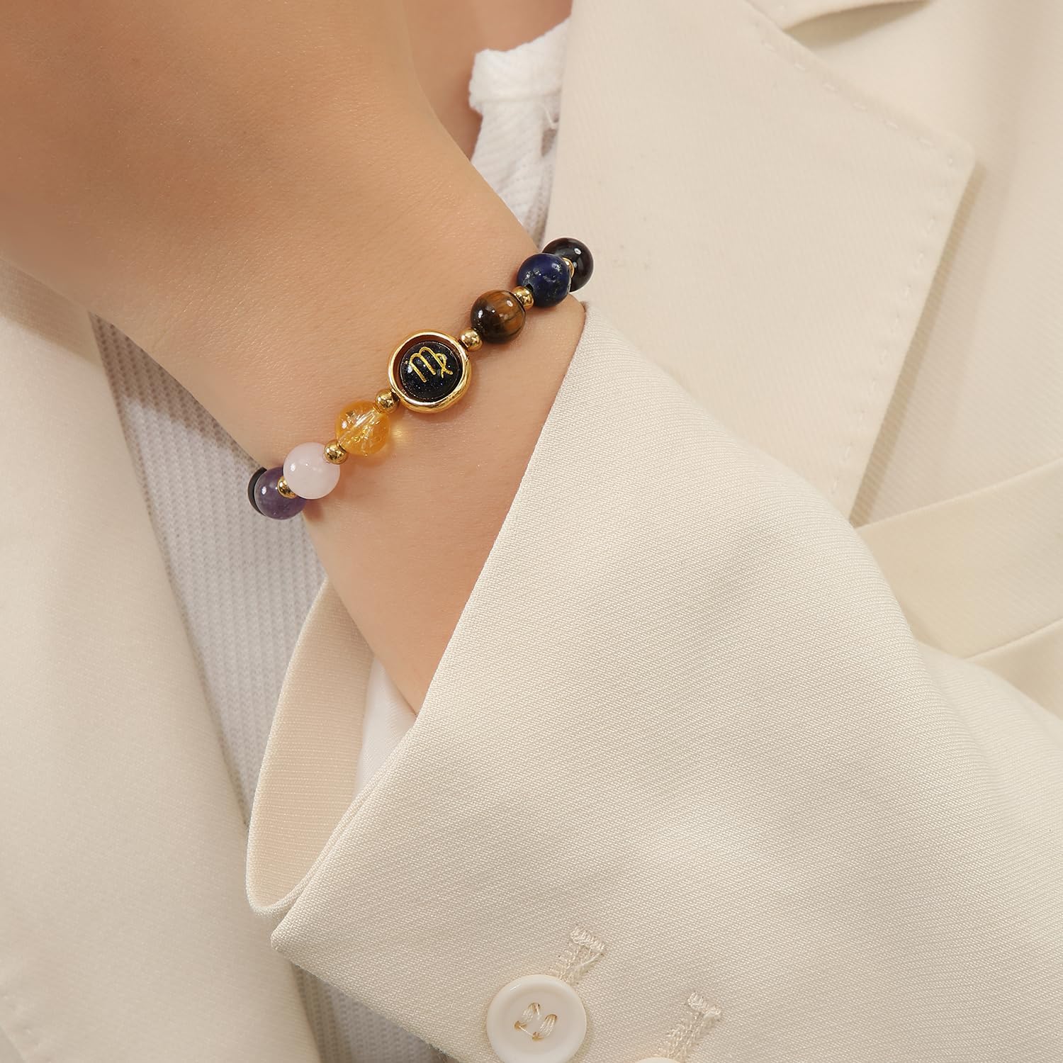Crystal Vibe Virgo Zodiac Bracelet Healing Crystal Constellation Bracelet with Garnet Lapis Lazuli Tiger's Eye Citrine Rose Quartz Amethyst Horoscope Gift - Image 4