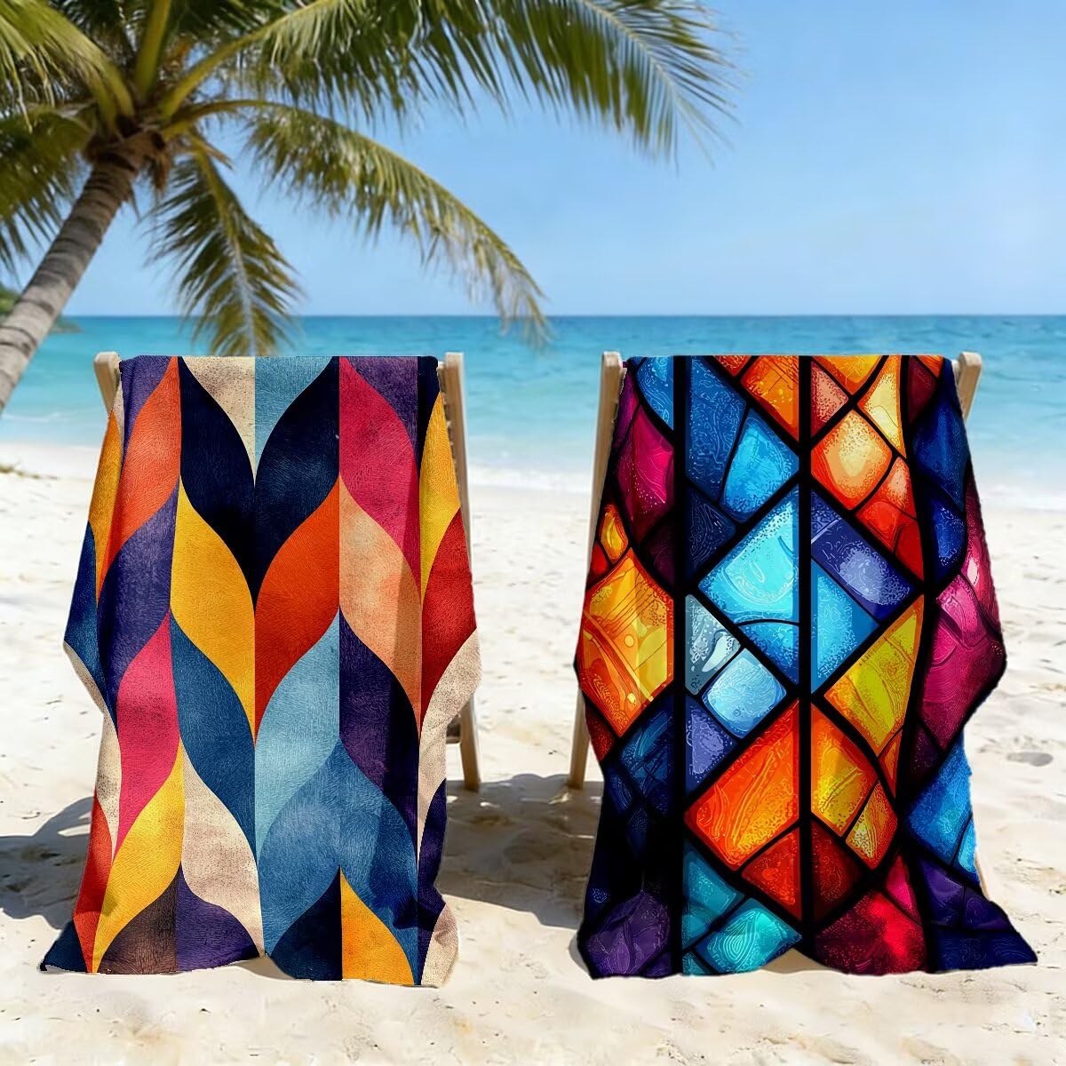 Juego de 2 Toalla Playa Grande 90x180 cm, Secado Rapido Toalla Microfibra Gimnasio, Antiarena Toallas de Playa Retro, Grande Ligera Compacta Toallas Microfibra Mujer Hombre para Viaje Piscina -5062