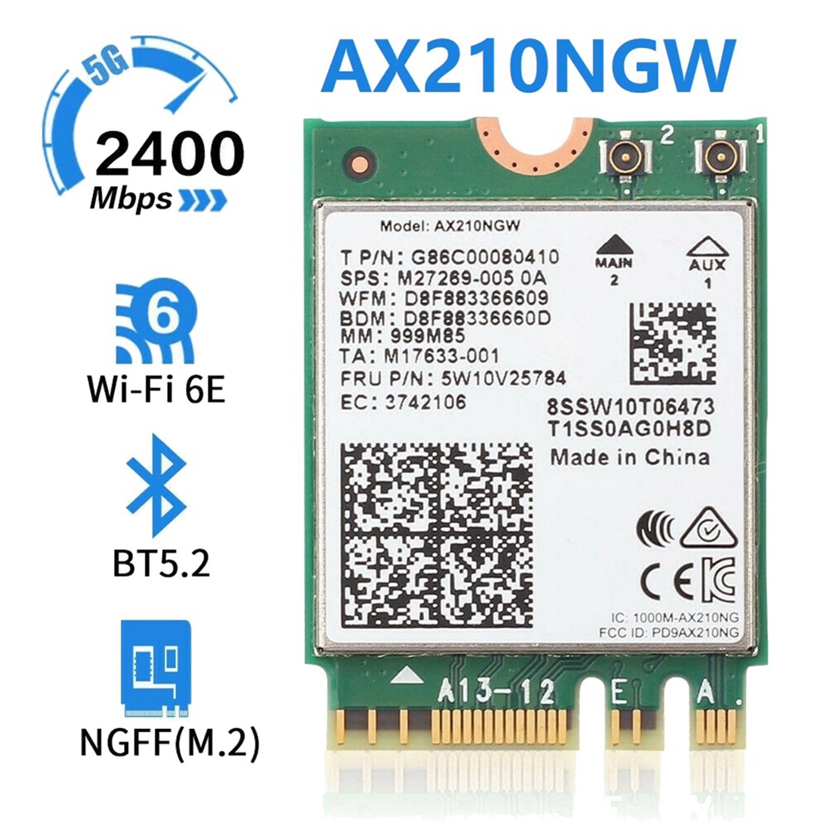 3X AX210 AX210NGW Scheda di Rete M.2 NGFF 2.4Ghz/5G Wi-Fi 6E Scheda WiFi 2400Mbps Adattatore WiFi Bluetooth 5.2 802.11Ax