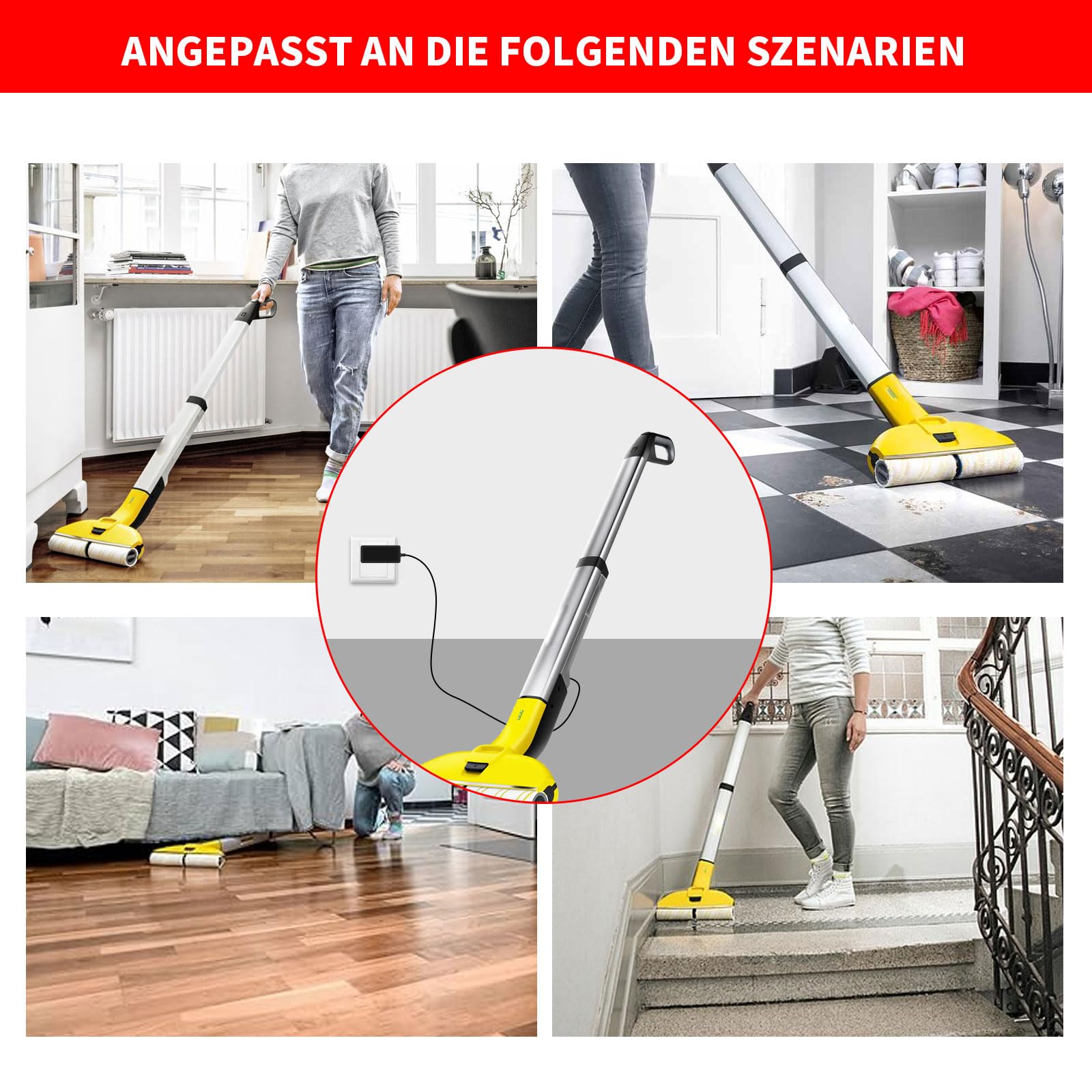 MEROM Caricatore da 9,5 V, compatibile con Kärcher EDI 4, alimentatore di rete per Mobile Outdoor Cleaner OC 3, tergicristallo a batteria FC 3 Cordless Premium e EWM 2, pulitore di ricambio