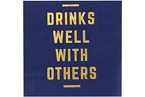 Funny Cocktail Napkins for Adults | Blue 'Drinks Well with Others' Paper Cocktail Napkins