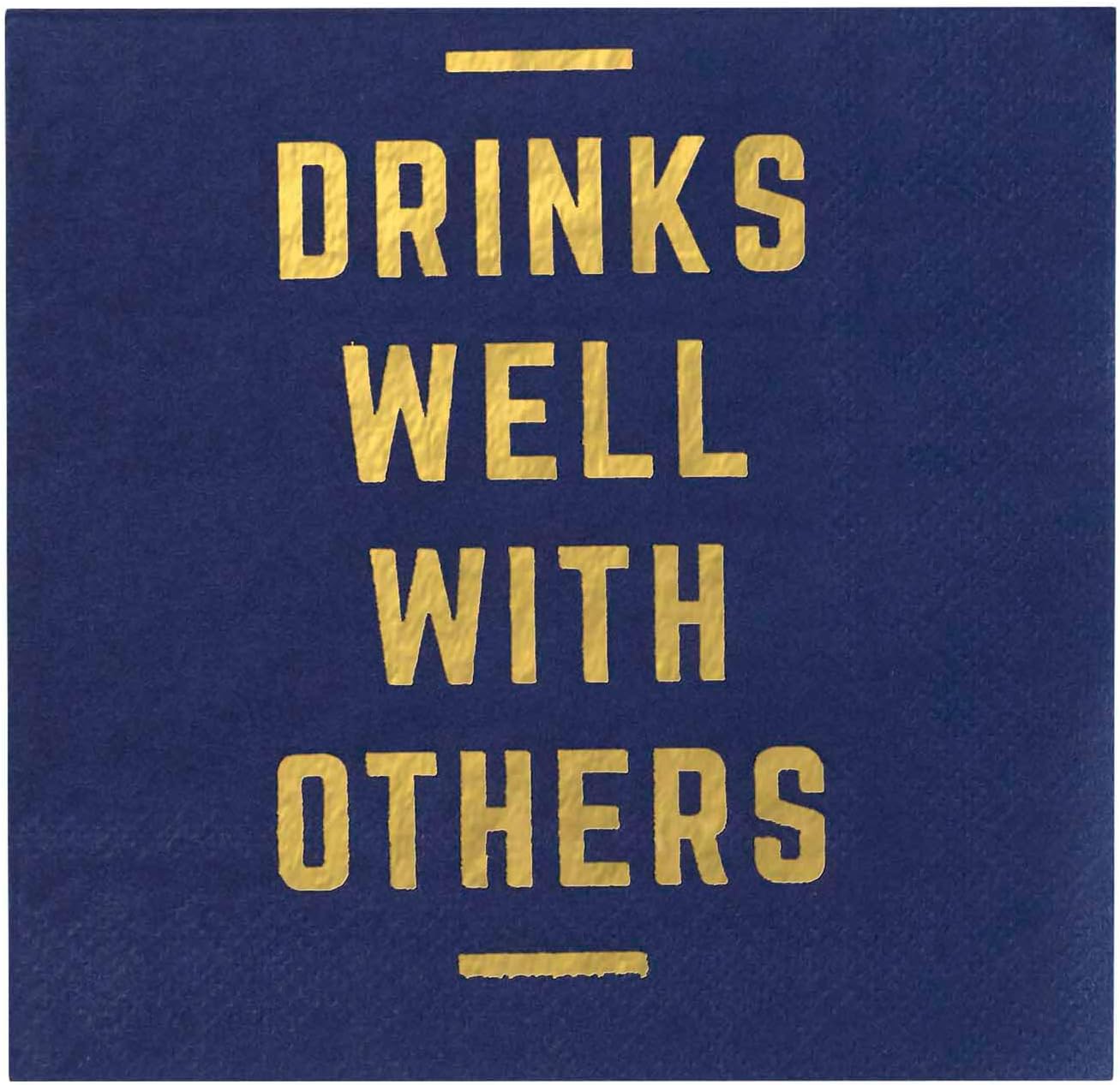 | X&O Paper Goods Blue ''Drinks Well With Others'' Paper Cocktail Napkins, 20pc, 5.5'' x 5.5'': Cocktail Napkins