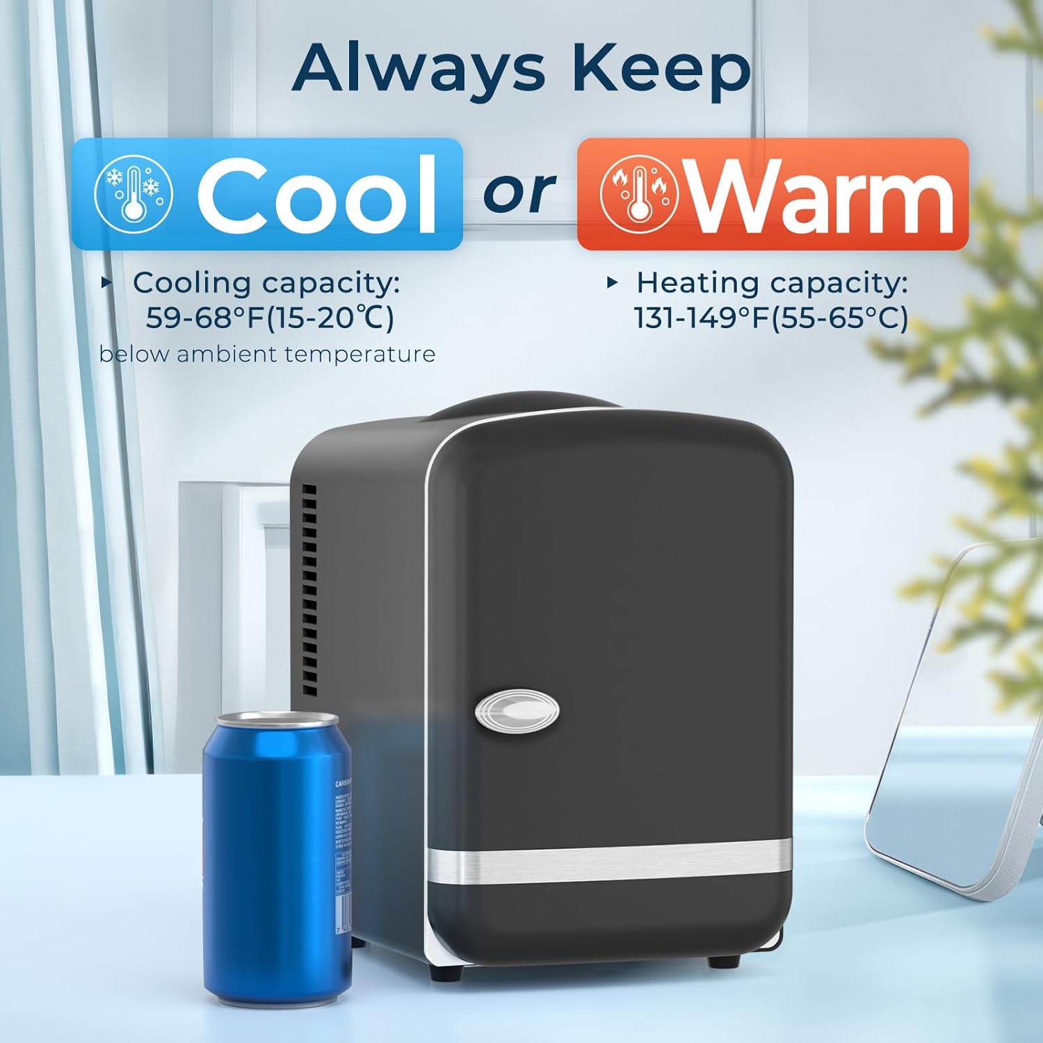 Antarctic Star 4L/6 Cans Compact Refrigerator,Portable Mini Fridge Skin Care,Cooler and Warmer for Bedroom,Car,Office & Dorm, Small Cooler for Cosmetics/Beverage/Food,BLACK
