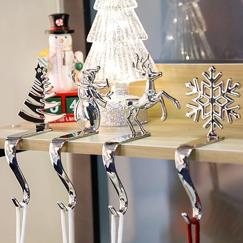 Miniatura 2 de Fonder Mols Juego de 4 soportes de calcetines de Navidad para chimenea, ganchos de metal para chimenea, ganchos de agarre de metal, cromo plateado,