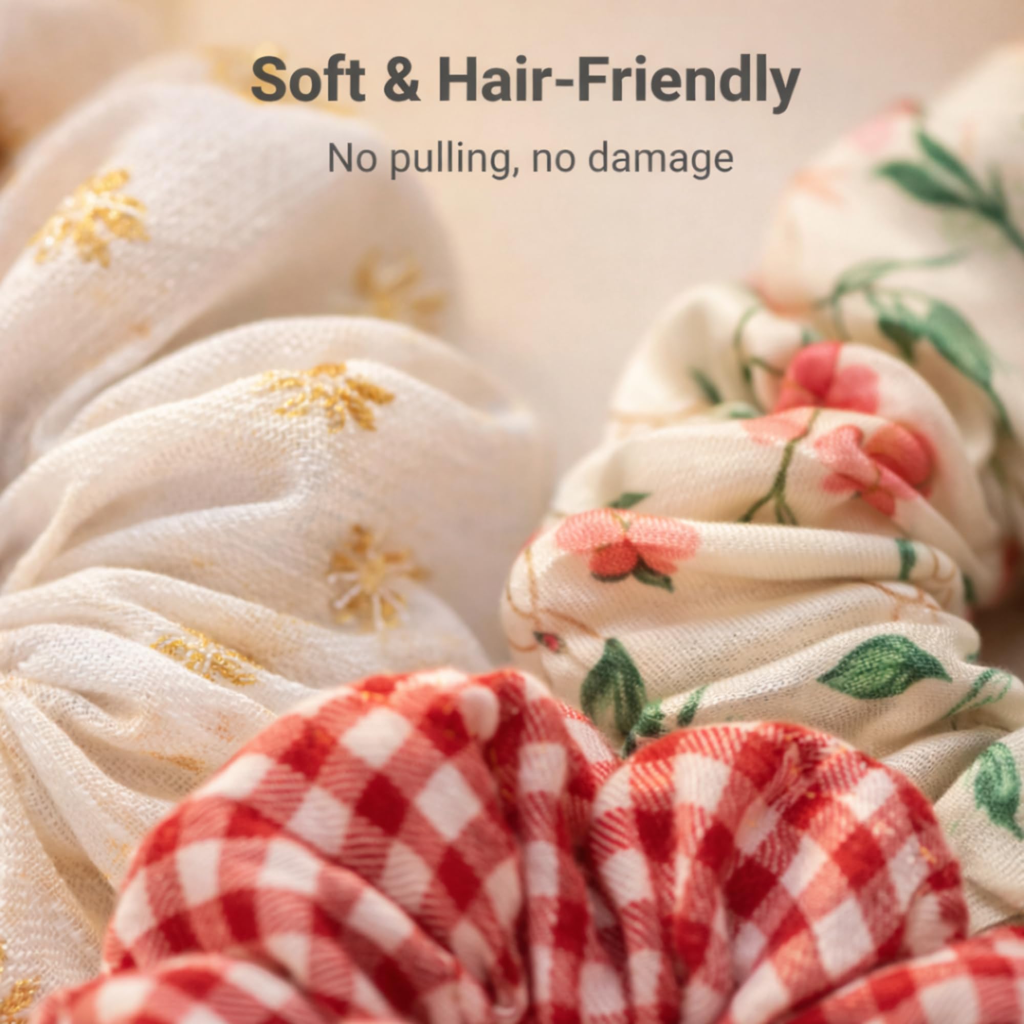 HAIRBERRY Handmade White Cream Red Satin Scrunchies Set Of 3 for Women and Girls, Soft Elastic Hair Ties – No Damage, Stretchable Hair Bands for Thick & Thin Hair – Stylish & Comfortable Ponytail Holders 4