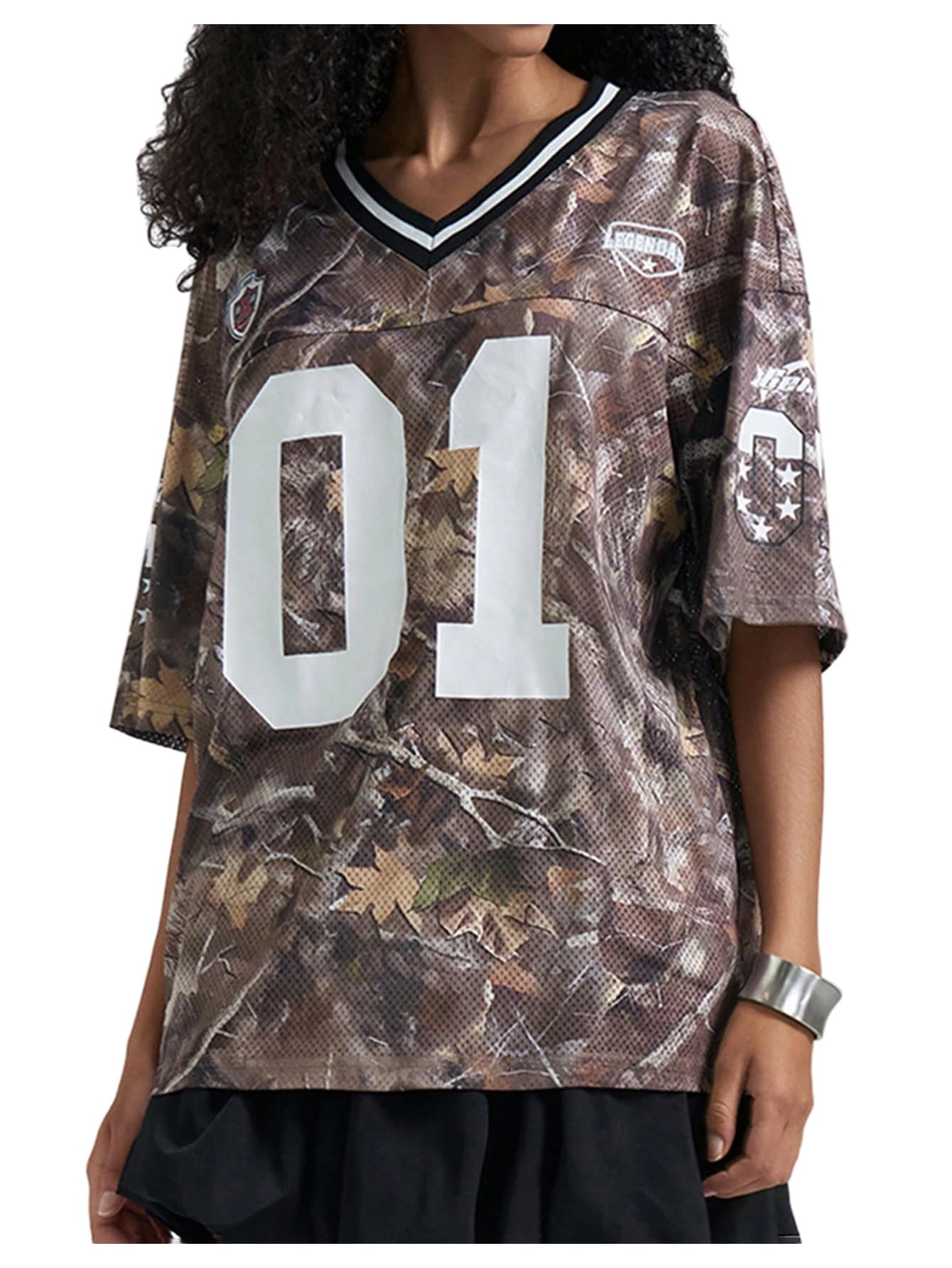 SOLY HUX Jersey Shirts for Women Y2k Graphic Number Oversized Tees V Neck Half Sleeve Cute Soccer Streetwear T Shirt Tops