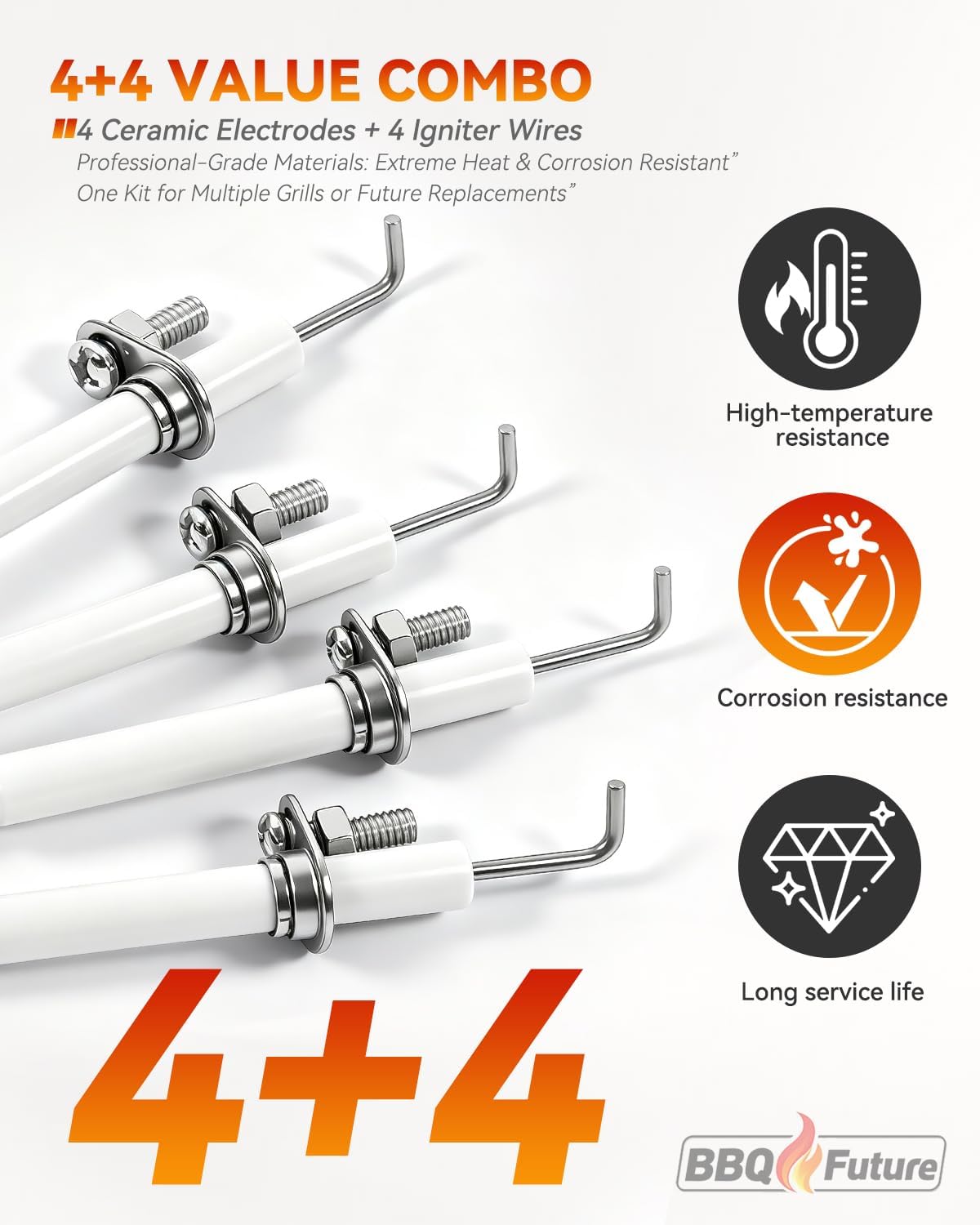 4 Pack Universal Ceramic Ignitor Electrode with Wire for CharGriller & More
