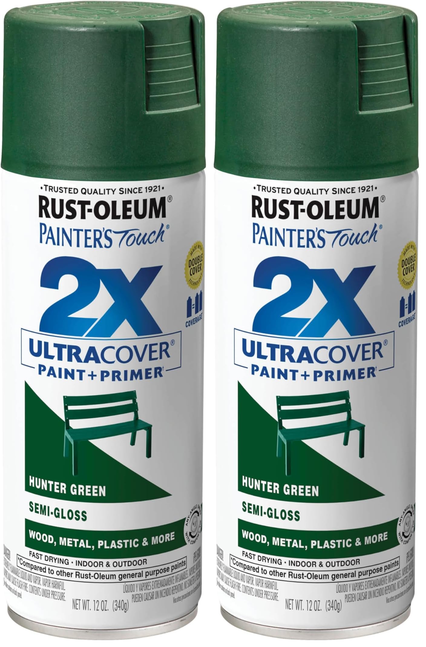 Rust-Oleum 249853 Painter's Touch 2X Ultra Cover Spray Paint, 12 oz, Semi-Gloss Hunter Green (Pack of 2)