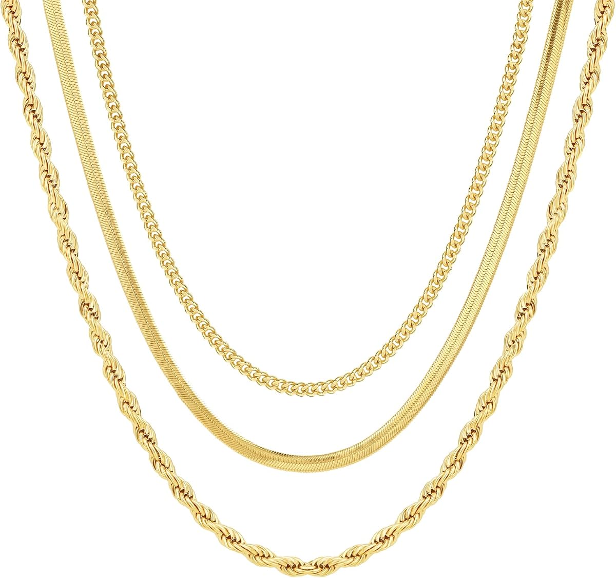 Layered Gold/Silver Necklace for Women,14K Gold/Silver Plated Herringbone Necklace Choker Multilayer Snake Paperclip Cuba Figaro Box Chain Accessories Set Non Tarnish Jewelry Gift for Women