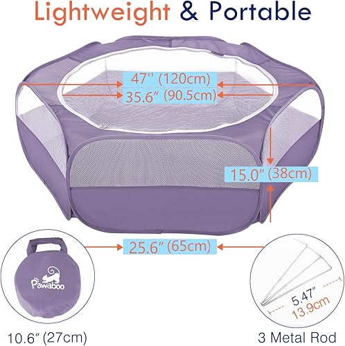 Miniatura 6 de Pawaboo Small Animals Playpen, Waterproof Small Pet Cage Tent with Zippered Cover, Portable Outdoor Yard Fence with 3 Metal Rod for Purple
