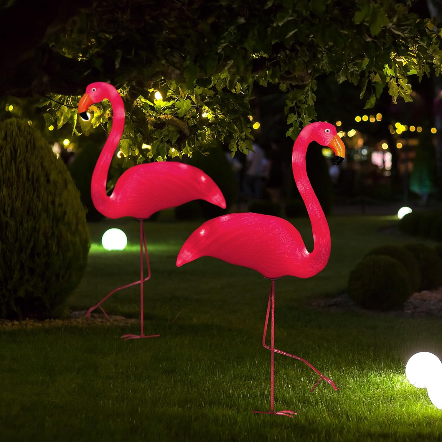 Rossesay 2 Pcs Large Solar Outdoor Flamingo Lights