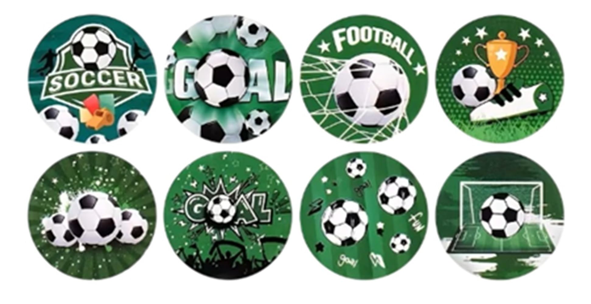 100 x Green Football Reward Stickers Labels Scrapbook Rewards Well Done Teacher Soccer Ball Goal 8 Designs (2.5cm) 25mm (100 Stickers)