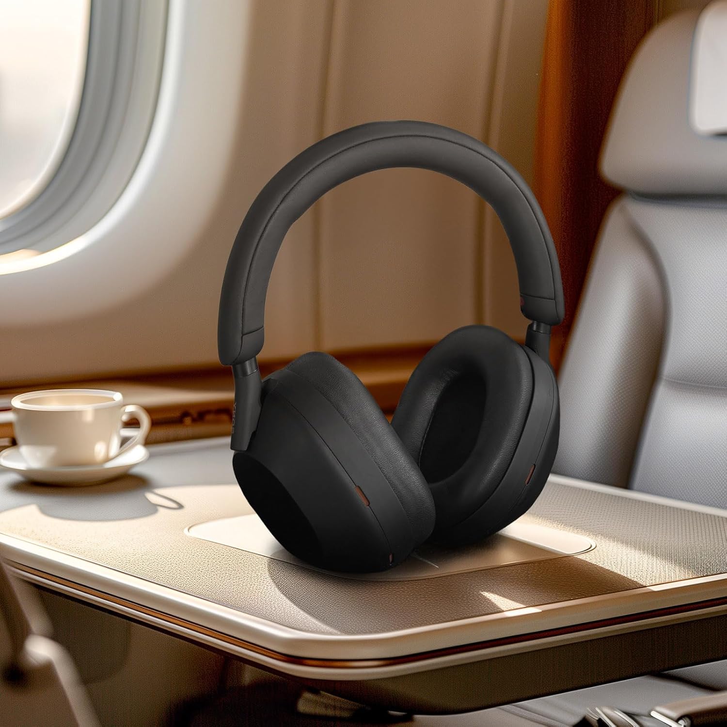 Aurivor Genuine Leather Ear Pads Cushions for Sony XM5 Noise Canceling Headphones, Premium WH-1000XM5 Replacement Earpads Covers with Soft Lambskin Leather, Optimized Memory Foam (Lambskin-Black)
