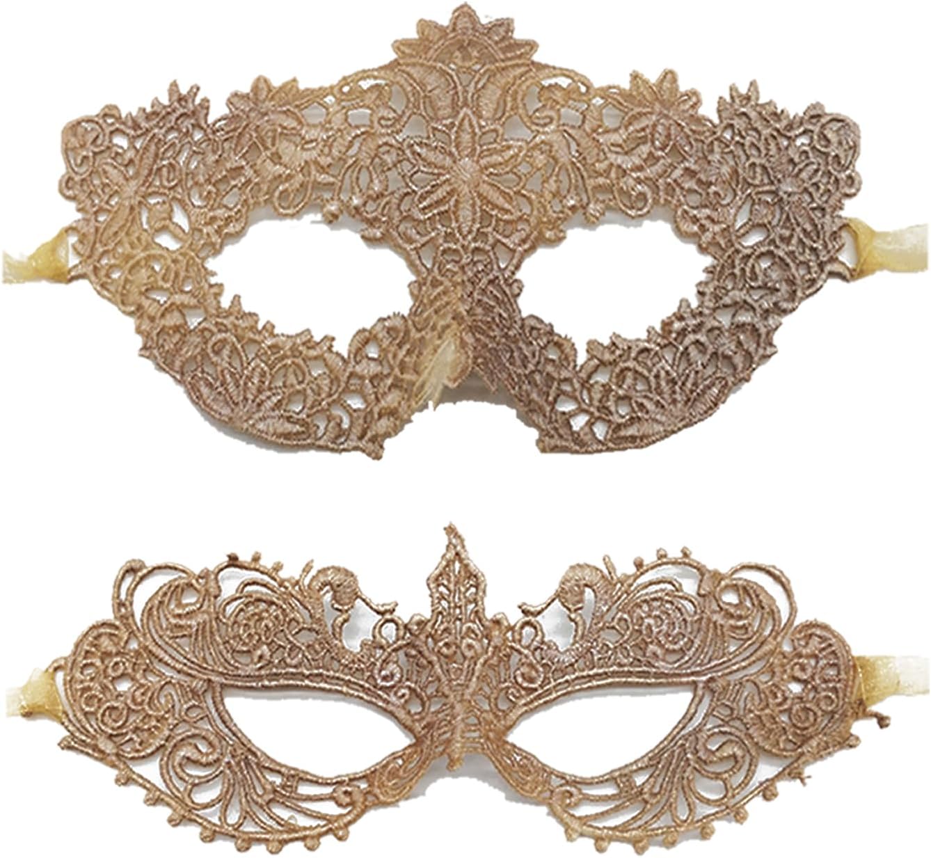 TFTSR Masquerade Masks for Women Couples & Men - Mardi Gras & Venetian Dress Mask in Black & Gold Adults Party Lace Costume