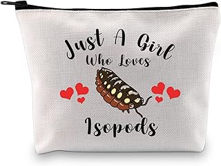 G2TUP Isopod Gift Who Loves Isopods Makeup Bag Isopod Lover Cosmetic Bag Bug Lover Gift Deep Sea Animal Gift Zipper Travel Bag (Who Loves Isopods White)