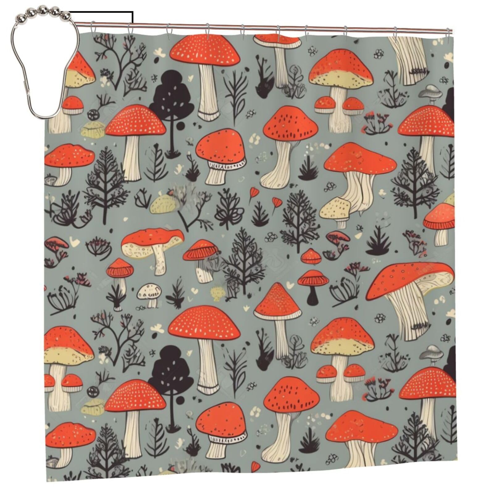 FodPand Mushroom Shower Curtain 70"x70" Waterproof Long Bathroom Curtain Heavy Duty Thick Cloth Bath Curtain Set with Hooks, Modern Abstract Art Pattern Bathroom Shower Curtains