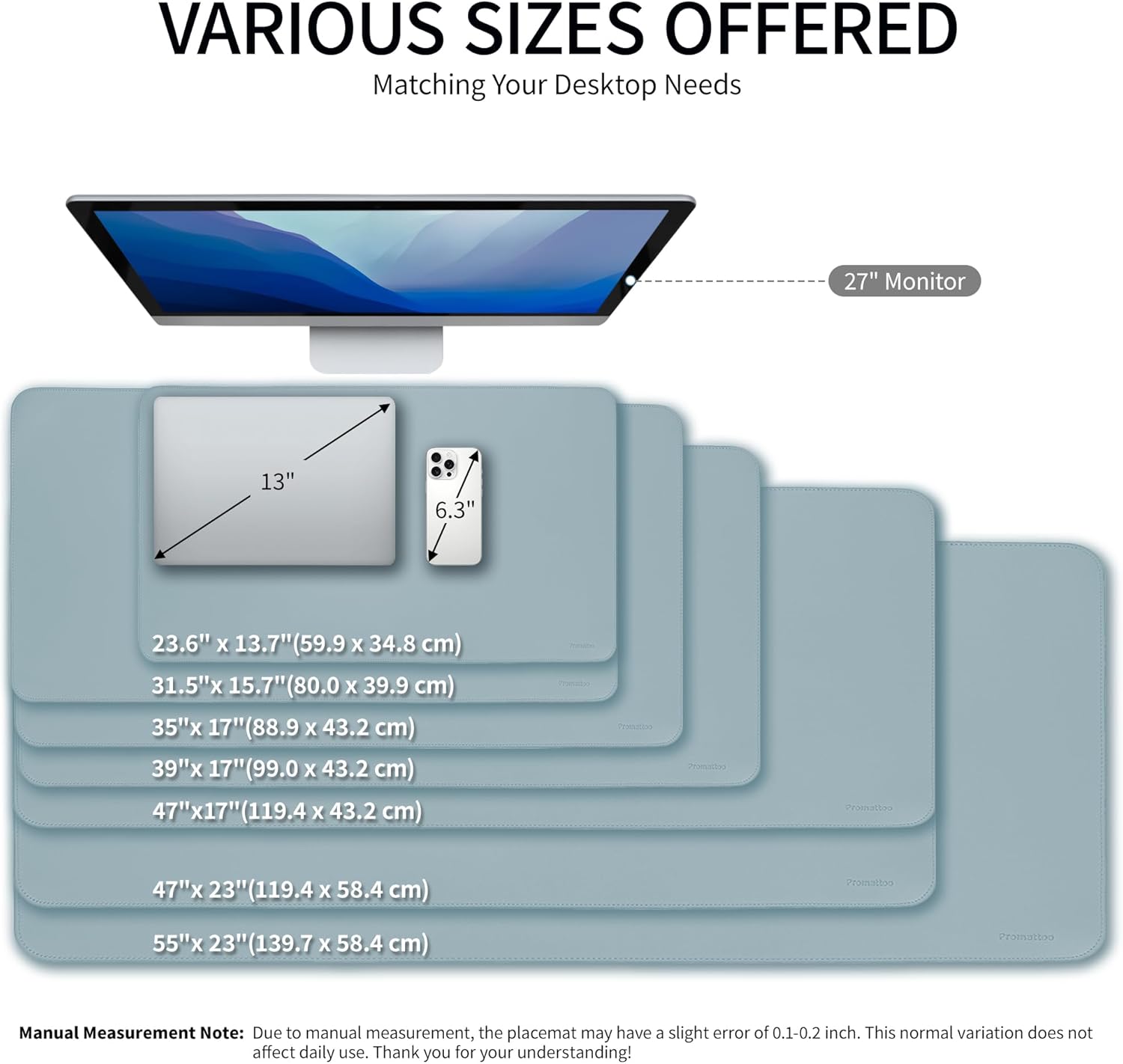 Oversized Non-Slip Desk Pad Protector with Premium Gift Box – Vegan Leather Waterproof Laptop Mat for Keyboard & Mouse, Grips Desk Firmly – Large Office Pad– Morning Fog Blue