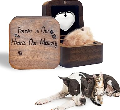 Pet Hair Keepsake Box, Walnut Wood Pet Fur Keepsake Memorial Box Gift for Loss of Dog Cat, Small Pet Urns for Ashes, Pet Loss Sympathy Memorial Gift Suitable for Pet Dog Tags
